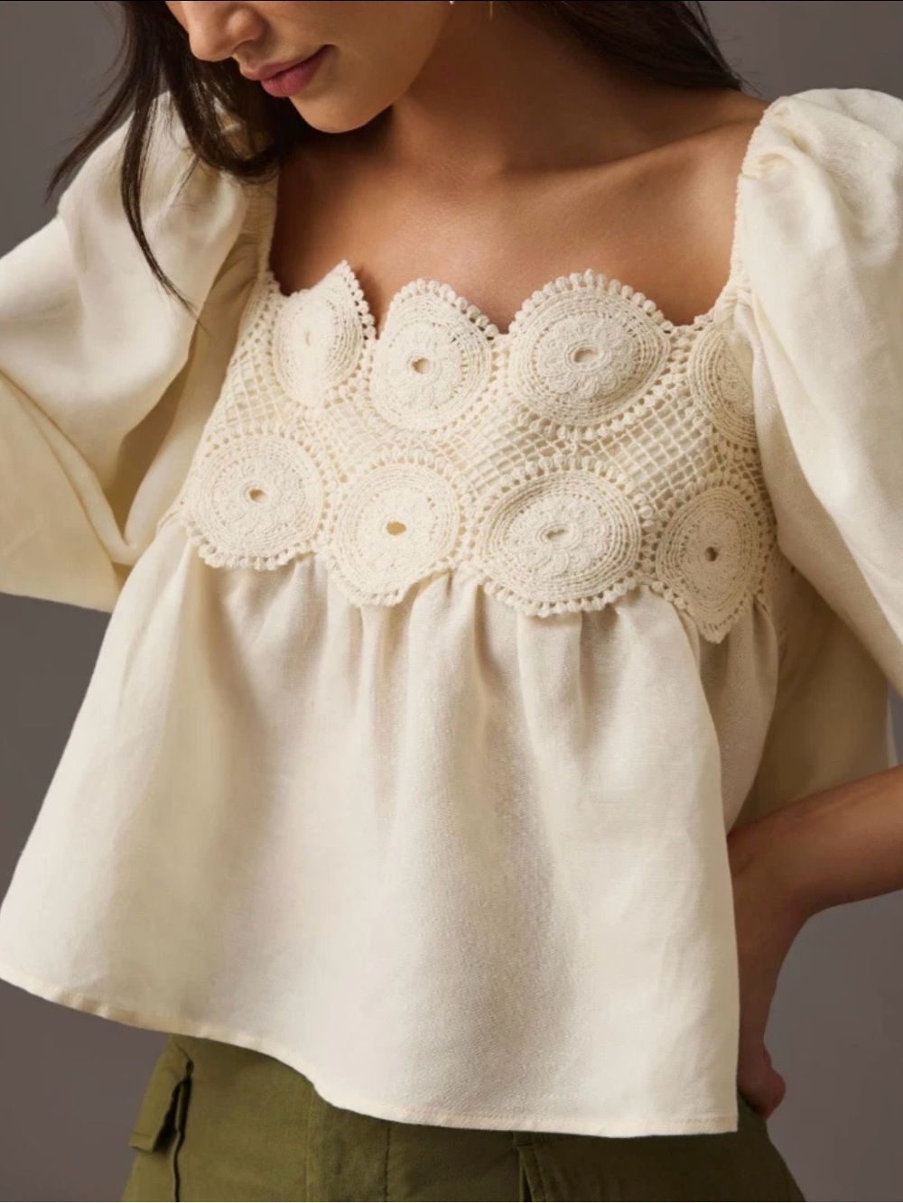 Anthropologie Crochet Babydoll Blouse